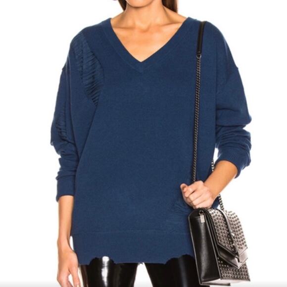 HELMUT LANG Oversized Distressed Wool Sweater Blue XS - Picture 1 of 11